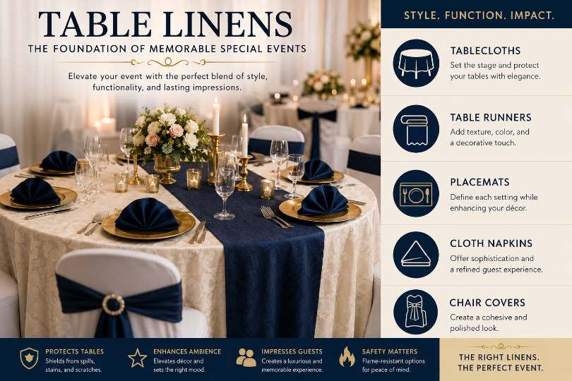 What are table linens, and how does it impact the special events?